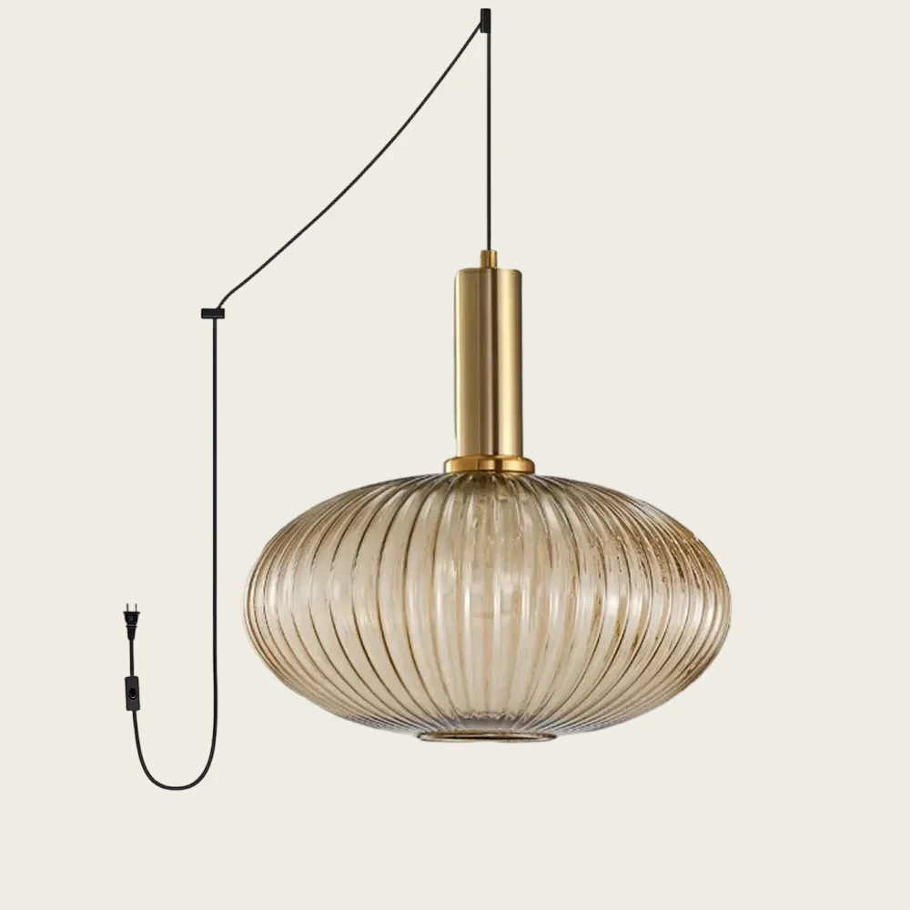 Tawny Model C ribbed glass plug-in pendant light